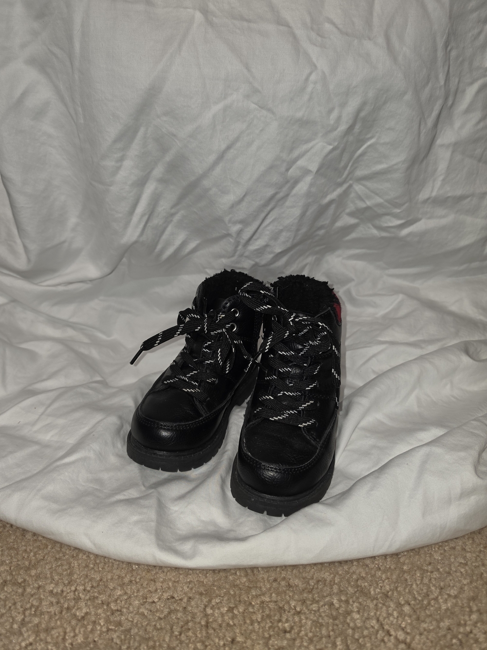 Carter's Black Kids Lace-Up Fur-Trim Boots